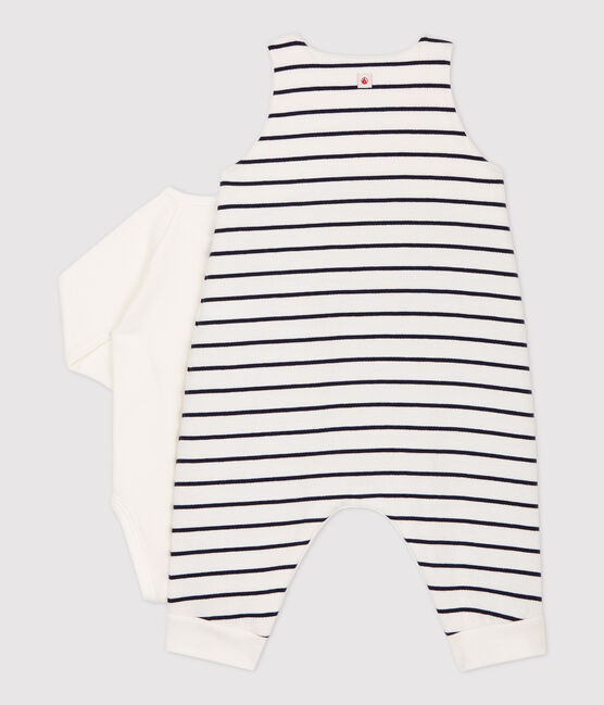Zweiteiliges Baby-Set aus Bio-Baumwolle mit Marinestreifen weiss MARSHMALLOW/blau SMOKING